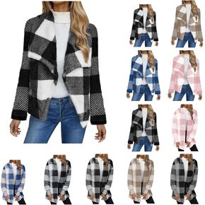 Womens Flannel Jacket Fleece Warm Jacket Fall Trendy Jackets Casual Plaid Jacket Open Front Lapel Coat Clothes