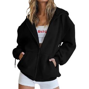 Ruziyoog Fall Sweatshirts for Women Oversized Casual Full-Zip Hoodie Drawstring Jacket with Pockets Teen Girl Y2k Clothing