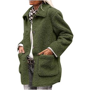 Winter Coats for Women Lapel Fuzzy Faux Fur Coat Long Sleeve Button Down Sherpa Jacket Fleece Warm Outerwear w/Pocket in Saudi Arabia