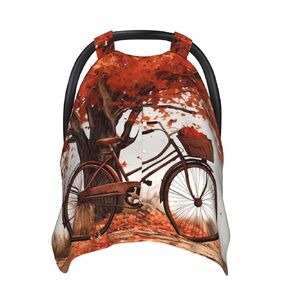 Autumn Tree with Aged Old Bike Baby Car Seat Canopy Cover, Multi Use Breathable Nursing Breastfeeding Covers for Mom Soft Stroller Sun Shade Newborn Shower Gift