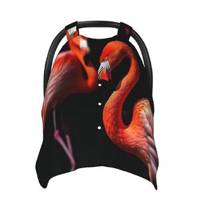 Flamingos in Black Background Baby Car Seat Canopy Cover, Multi Use Breathable Nursing Breastfeeding Covers for Mom Soft Stroller Sun Shade Newborn Shower Gift