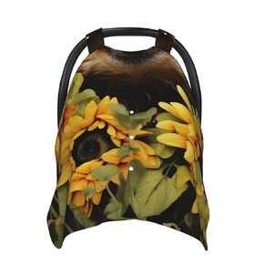 Sloth Sunflower Baby Car Seat Canopy Cover, Multi Use Breathable Nursing Breastfeeding Covers for Mom Soft Stroller Sun Shade Newborn Shower Gift