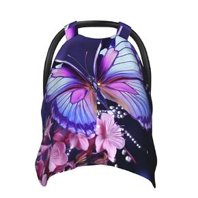 Purple Butterfly Baby Car Seat Canopy Cover, Multi Use Breathable Nursing Breastfeeding Covers for Mom Soft Stroller Sun Shade Newborn Shower Gift
