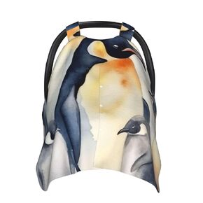 Animal Penguins Watercolor Pattern Baby Car Seat Canopy Cover, Multi Use Breathable Nursing Breastfeeding Covers for Mom Soft Stroller Sun Shade Newborn Shower Gift