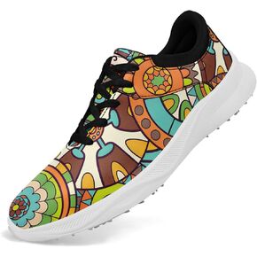 Men's&Women's Fashion Print Mandala Golf Shoes Colorful Breathable Spikeless Stylish Comfortable Lace-up Golf Sports Sneaker
