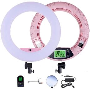 18 بوصة LED Ring Light Fe-480ii Dimmable Lighting Kit مع حامل هاتف ، مرآة ، حامل ثلاثي القوائم ، التحكم عن بعد وحالة حمل للمكياج ومقاطع فيديو كرمة YouTube و Selfies و Portrait و Photos Black