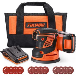 Cordless Random Orbital Sander, 20V Brushless Sander with 2.0Ah 20V Battery, Micro-filter Cyclonic Dust Box, 12 Sandpaper, Carrying Bag, Ideal Second Sander, More Efficient & Convenience