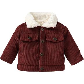 Baby Boys Girls Corduroy Jacket Toddler 𝗦𝗵erpa Lined Lapel Button Down Fall Winter Warm Coat Outerwear