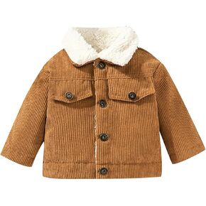 Baby Boys Girls Corduroy Jacket Toddler 𝗦𝗵erpa Lined Lapel Button Down Fall Winter Warm Coat Outerwear in Saudi Arabia