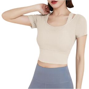 Women's Compression Workout Shirts Sheer Mesh Seamless Breathable Quick Dry Sports Yoga Gym Short Sleeve Basic Tops