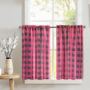 Poplin Buffalo Checkered Tier Window Valance 2 Piece Set Home Décor Bedroom Nursery Kitchen Window (Sage and White)