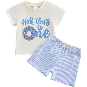 Bagilaanoe Half/First Birthday Outfit Baby Boy Half Way to ONE/Sweet One Short Sleeve T-Shirt and Shorts Cake Smash Outfit
