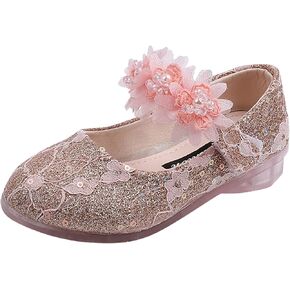Girls Dress Shoes Glitter Shoe Flower Mary Jane Low Heels Party Wedding Prom Footwear for Toddler Kids