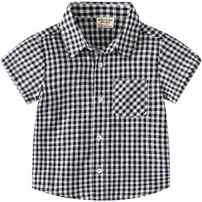 Boys' Casual Short Sleeve Button Down Shirts Cotton Plaid Baby-Boys Short Sleeve Button Up Plaid Shirt