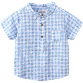 Toddler Boys Short Sleeve Gingham Shirts Summer Button Down Plaid T-Shirt Baby Seersucker Toddler Girl Summer Outfits