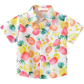 Girls and Boys Hawaiian Shirt Summer Button Down Short Sleeve Cute Prints Tees Toddler Kids Beach Top 6 Months-7 Years