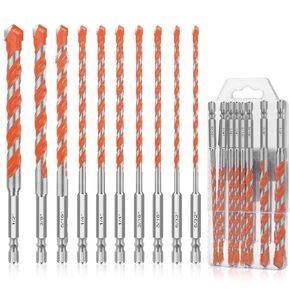 SUNJOYCO 10PCS Concrete Drill Bit, Hex Shank Masonry Drill Bit Set for Glass Brick Plastic Cement Tile, 5/32"-1/2" with Storage Case
