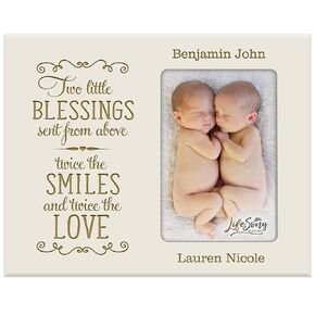 Personalized New Twins baby gifts for twins picture frame for boys and girls Custom engraved Twin Baby Essentials For Boys and Girls photo frame for new parents nana,mimi and grandparents (Ivory)
