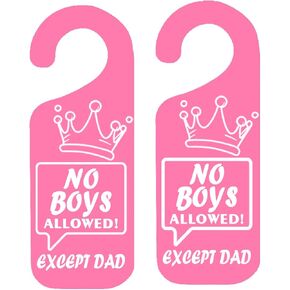 Girls Only No Boys Allowed Door Hanger Sign 3.5x9.5 Inch Girl Cave Sign for Nursery Toddler Room Decorations,2 Pcs