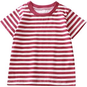 Girls Striped Comfy Cotton T-Shirts Short Sleeve Kids Summer Tops Loose Crewneck Casual Basic Tees for Boys 2-10 Years