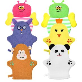 Sibba 6 PCS Baby Bath Mitt Gashcloths قفازات ، مقشر لطيف ، غسل نمط حيوان قفاز ، قفازات حمام الطفل قفاز ناعم ،