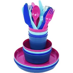 Klickpick Home Plastic Dinnerware Set Of 24 Pieces 4 colors Kids Dinnerware Set Includes, Kids Cups, Kids Plates, Kids Bowls, Flatware Set, Toddler Dishes Set are Reusable, Microwave - Dishwasher Safe
