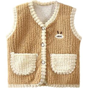 Toddler Baby Girls Boys Winter Fleece Vests Warm Button Down Sleeveless Fluffy Waistcoat Outerwear Infant Fall Outfit