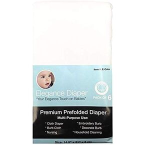 Prefold Cloth Diaper Regular 4x6x4 6 Pack 100% Cotton (White)