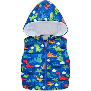 Toddler Boys Dinosaur Full Print Down Vest Kids Baby Windproof Sleeveless Hooded Jacket Child Winter Baby Outfits Boy