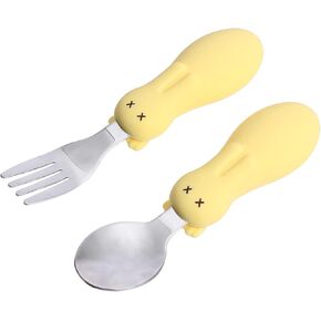 1Set Utensils Set Spoon Fork with Rabbit Design Durable Training Dinnerware for Feeding Non Slip Handle