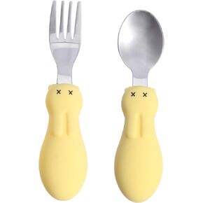 1Set Training Dinnerware Set Utensils with Adorable Rabbit Design Durable Fork and Spoon for Independent Eating
