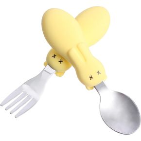 1Set Cartoon Rabbit Utensils Set Short Handle Spoon Fork for Training for Boy Girl for Weaning and Feeding Dinnerware for Ages