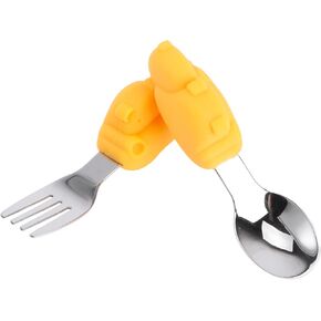 1Set Stainless Steel Fork and Spoon Set Eating Tools for Learning Non Slip Handle Design for Boys