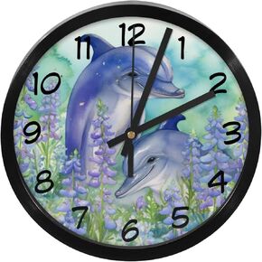 Modern 10" Wall Clocks Battery Operated Watercolor Dolphin Mother with Her Baby Quiet Sweep Second Hand for Living Room Office Home Kitchen
