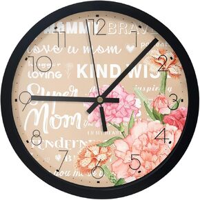 ساعة الحائط قرنفل زهرة الأم بطارية الطفل تعمل على مدار 10 بوصات صامتة غير محسوبة من نوع Wallclock من النوع Super Super Mow