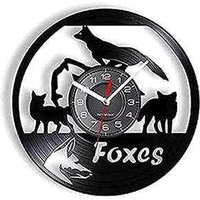 Wall Clock Battery Operated Silent Non-Ticking 12 Inch Vinyl Record Clock Forest Nursery Kids Room Forest Animals Wall Art Modern Design Home Wall Clock Modern Clock