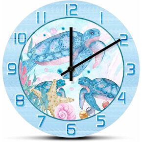 12 inch Wall Clock Watercolor Painting Sea Turtles Printed Wall Clock for Kids Nursery Room Under The Sea Ocean Home Decor Silent Sweep Wall Watch for Modern Home Decor