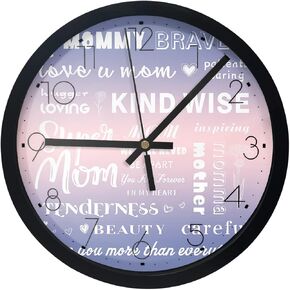 Wall Clock Carnation Mother Baby Battery Operated Clocks 10 Inch Silent Non-Ticking Wallclock Super Mom Purple Pink Gradient Round Wall Clocks for Living Room Bedroom Kitchen Office Home Decor