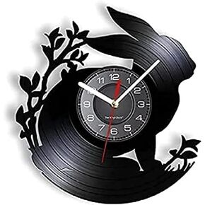 Wall Clock Rabbit Wall Clock Vinyl Record Animal Wall Clock Rabbit Modern Design Silent Black Quartz Clock Hanging Clock for Kids Room Nursery