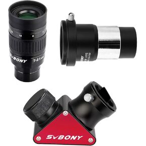 SVBONY SV135 Zoom Eyepiece Zoom 7 to 21mm 1.25 Inch Bundle with SV188P 90 Degree Dielectric Mirror Star Diagonal Barlow Lens 2X