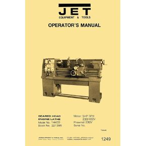 Jet 14x40 Metal Lathe Model 1440d Dashin Studturn Erucsions Manual's and Parts Manual