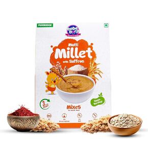 Bebe Burp No Added Sugar Instant Cereal | Multi Millet with Saffron | No Preservatives No Salt | Lightly Sweetened with Date Powder | Made with Multigrain Millets, Jowar, Rice 200g (Pack of 1)