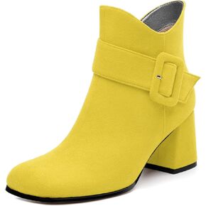 Women's Ankle Boots, Square Toe Chunky Heel Short Boots, Fashion Side Zipper Mid Heel Booties, Party Work Casual Boots