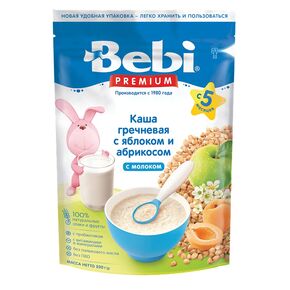 2 ITEM PROMOTION Bebi Premium BUCKWHEAT APPLE & APRICOT 200g From 5 Months Milk Cereal for Babies - Ziplock Packaging NO GMO Baby Kasha 2 ITEM PROMOTION Bundled with *Fleur Alpine* Baby OATY-BAR Organic-BILBERRY, APPLE&BANANA
