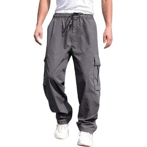 THWEI Mens Cargo Pants Casual Drawstring Joggers Cotton Work Sweatpants Outdoor Trousers Black M in Kuwait