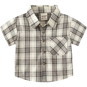 Toddler Boys Casual Button Down Short Sleeve Shirts Kids Buffalo Plaid Shirt with Pocket School Uniform Dress Shirt