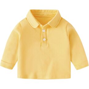 Toddler Baby Cute Cotton Polo Shirts Long Sleeve Button Down Tops for Boys Girls Plain Shirts Loose Fit Collared Tops