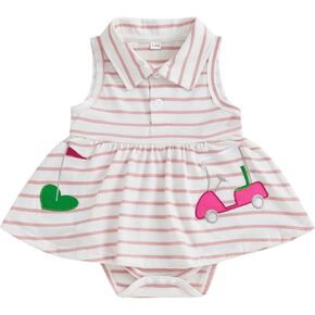 Newborn Baby Girl Golf Outfit Golf Onesie Romper Polo Dress Sleeveless Striped Bodysuit Infant Summer Clothes