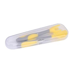 1 Set Training Tableware Non Slip Handle Learning Fork and Spoon Utensils for Design Bendable Lemon Yellow