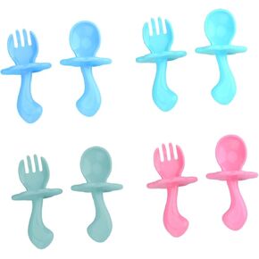 Kisangel 4 Set Spoon Fork Set Ergonomic Design Easy to Clean Safe Edges Portable Tableware for Training Lake Green Macaron Green
